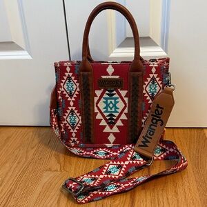 Wrangler Red and Brown Geometric Tote